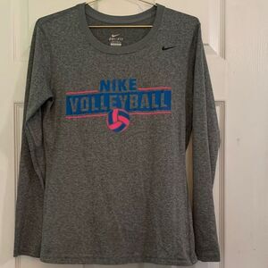 Nike Volleyball Gray, Pink, and Blue Long Sleeve Dri-Fit Tee Size Small